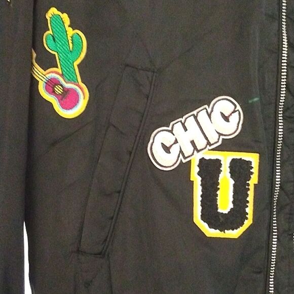 Varsity Jacket Black Satin Patches size small - Picture 11 of 14